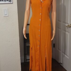 Vibrant Orange Sleeveless Maxi Dress